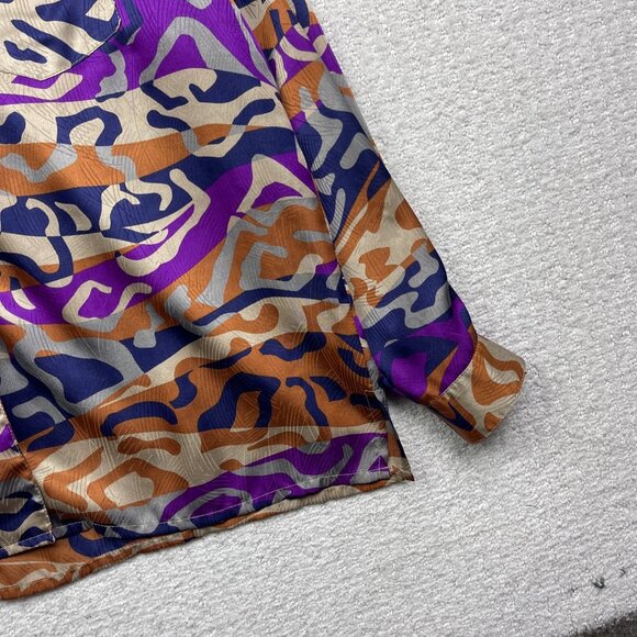 Y2K Rouie Purple / Orange camo AOP Button Up Top Sz 14 Funky Party Canada Made - Picture 5 of 14